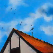 Himmel über Regensburg, Öl auf Leinwand